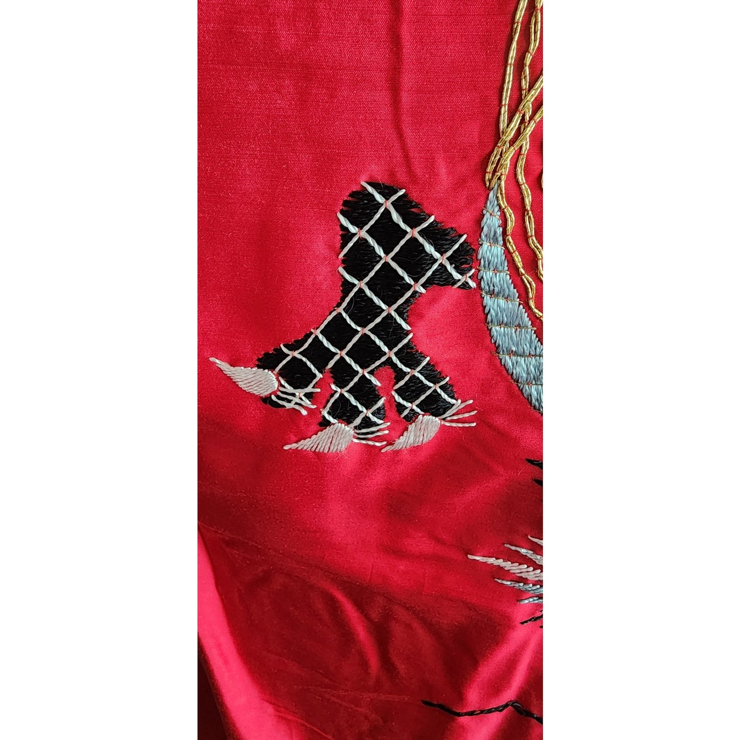 Vintage Japanese Dragon Robe Embroidered Red Silk