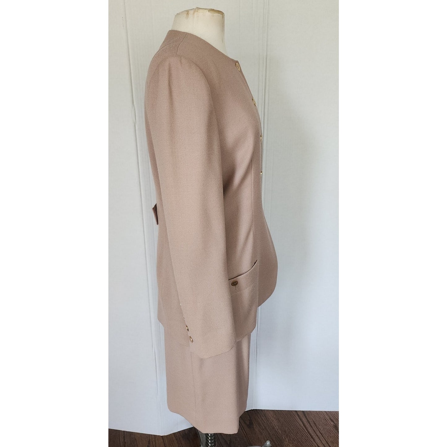 Vintage 1990s Sonia Rykiel Skirt Suit Beige Wool / M