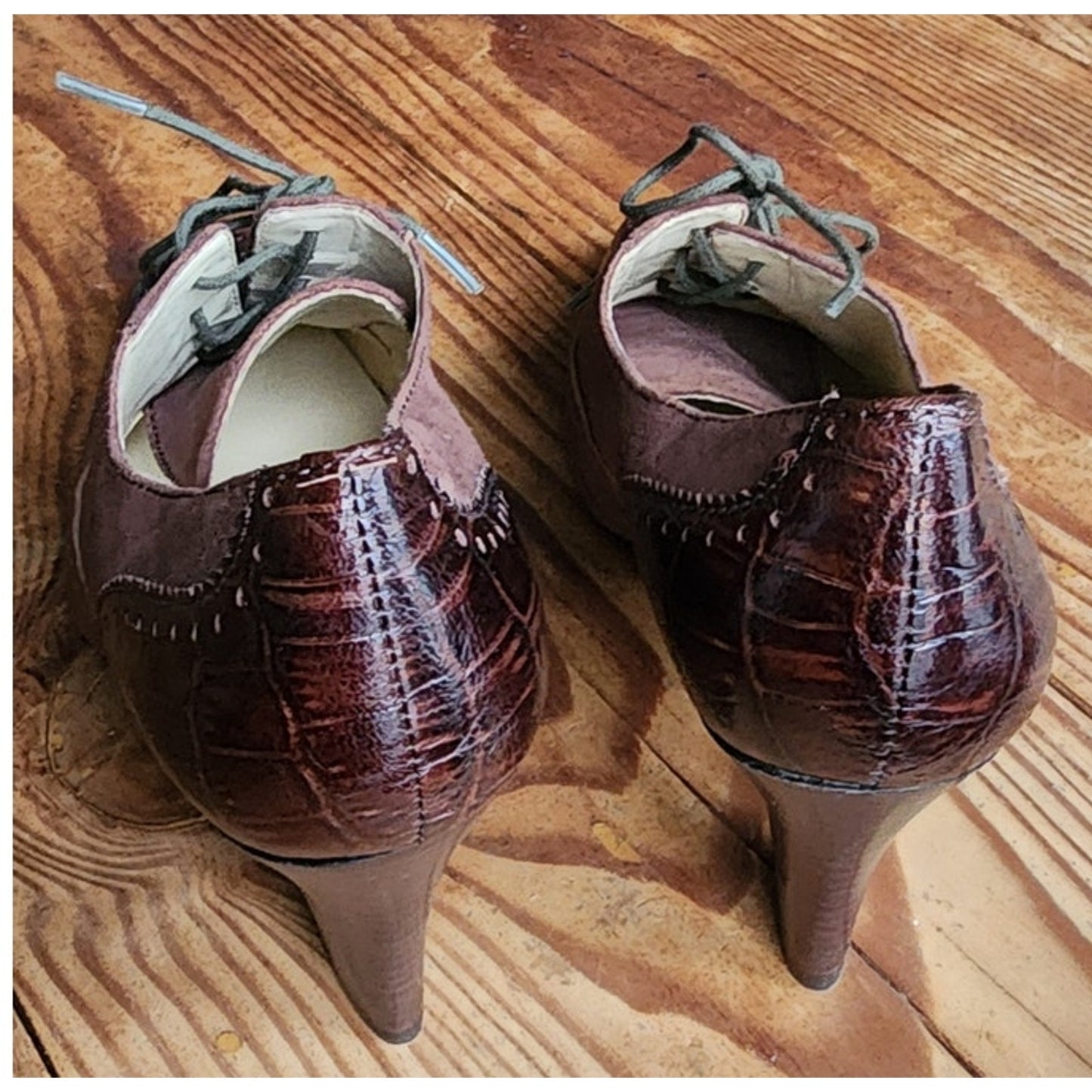 Vintage 1930s Style Brown Suede Shoes Lace Up Oxford Heels Anne Klein 6.5