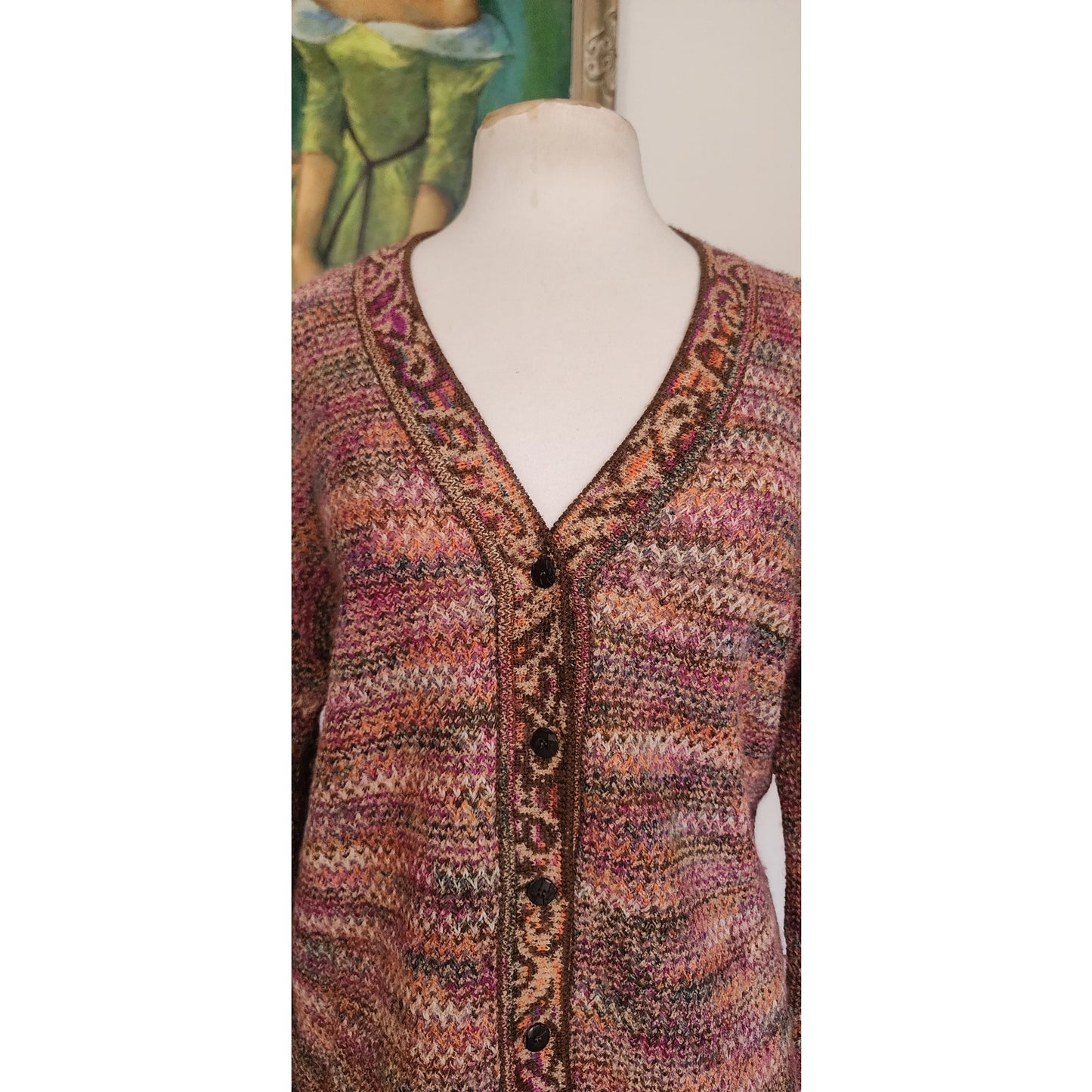 Vintage 1980s MISSONI Cardigan Sweater Orange Brown Red Tones