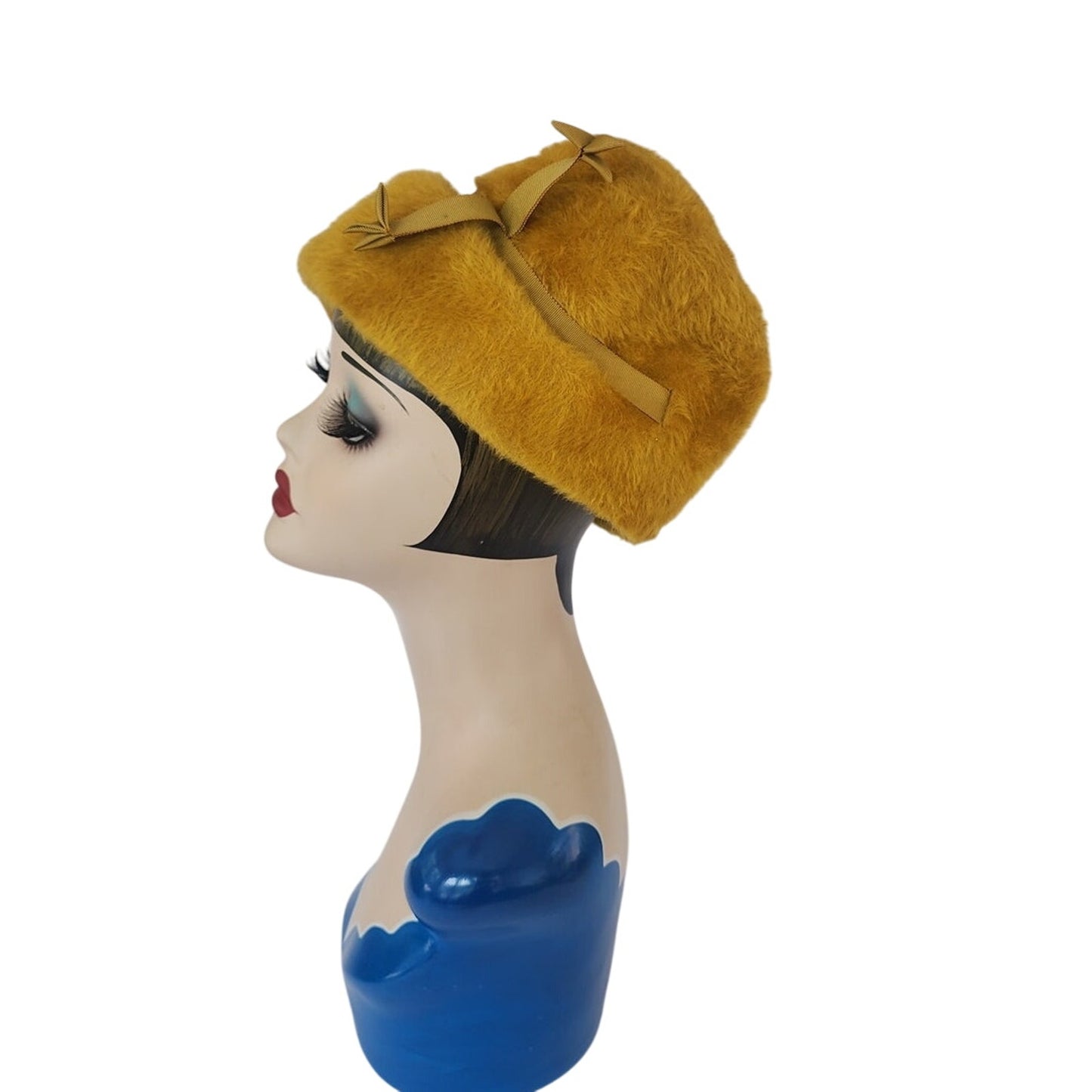 Vintage 1960s Yellow Hat Sally Victor Fuzzy Wool Mod