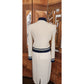 Vintage 70s St John Knit Skirt Suit + Blouse Three Piece Set Cream Navy Blue