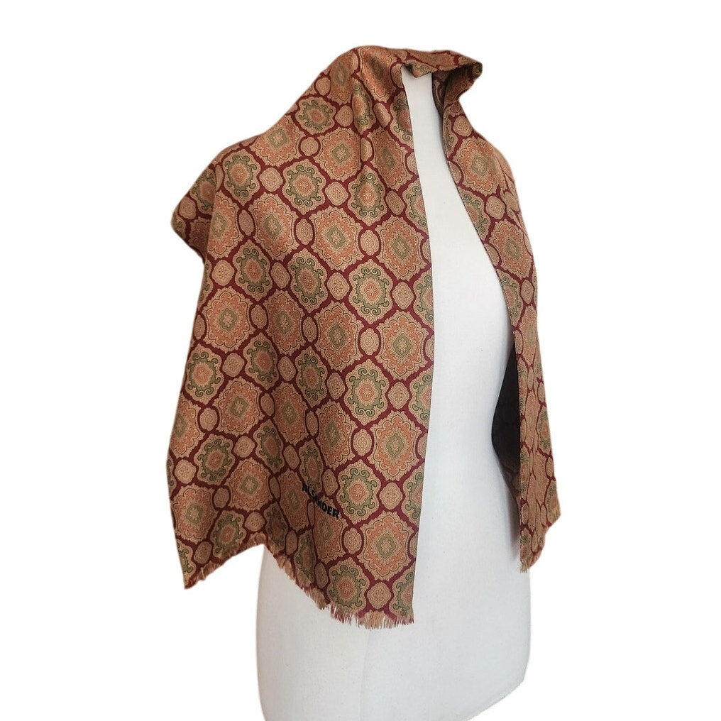 Vintage 1990s Jil Sander Scarf Brown Gold Silk Print Baroque Tessellation