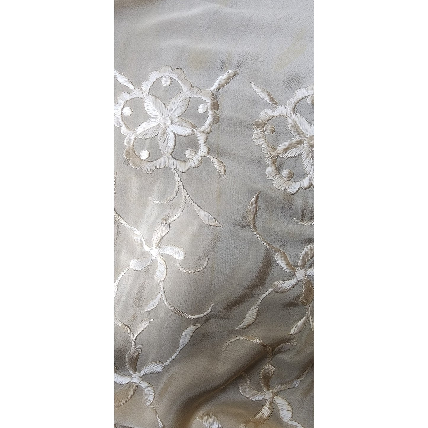 Vintage 1920s Piano Shawl Ivory Silk Embroidered Long Macrame Fringe Manila Evening Wrap