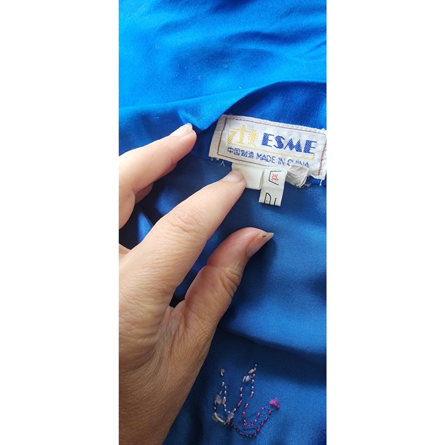 Vintage Chinese Dragon Robe Embroidered Blue Silk Esme
