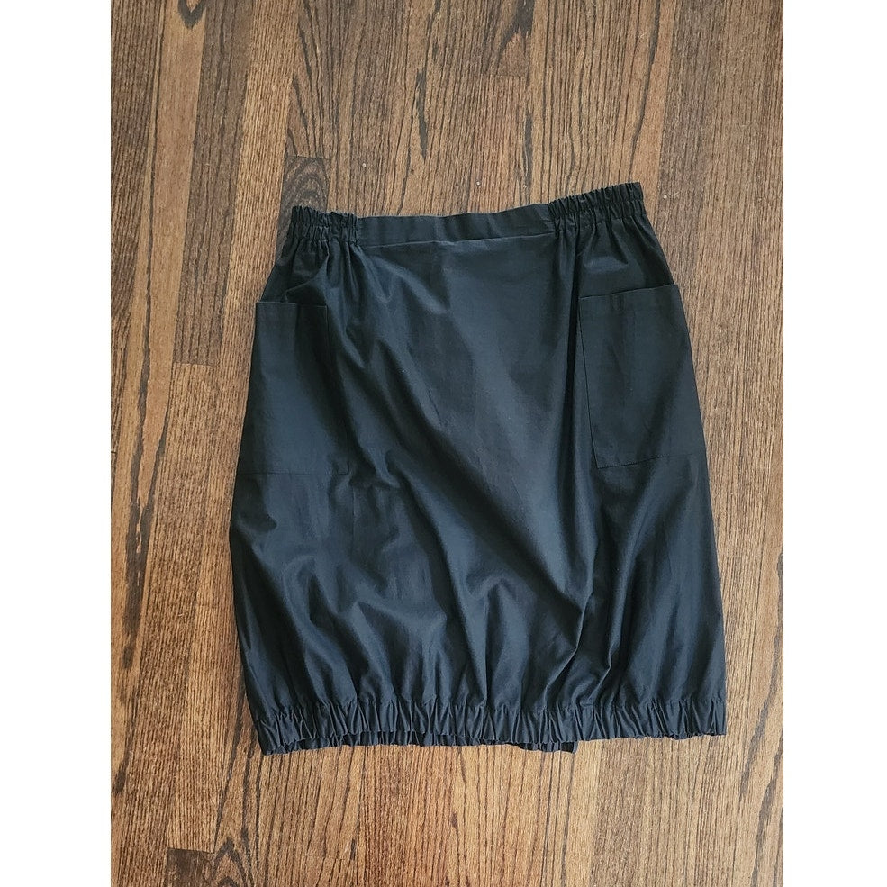 Vintage VUOKKO Finland Skirt Black Cotton Bubble Silhouette Elastic Hem Large Pockets