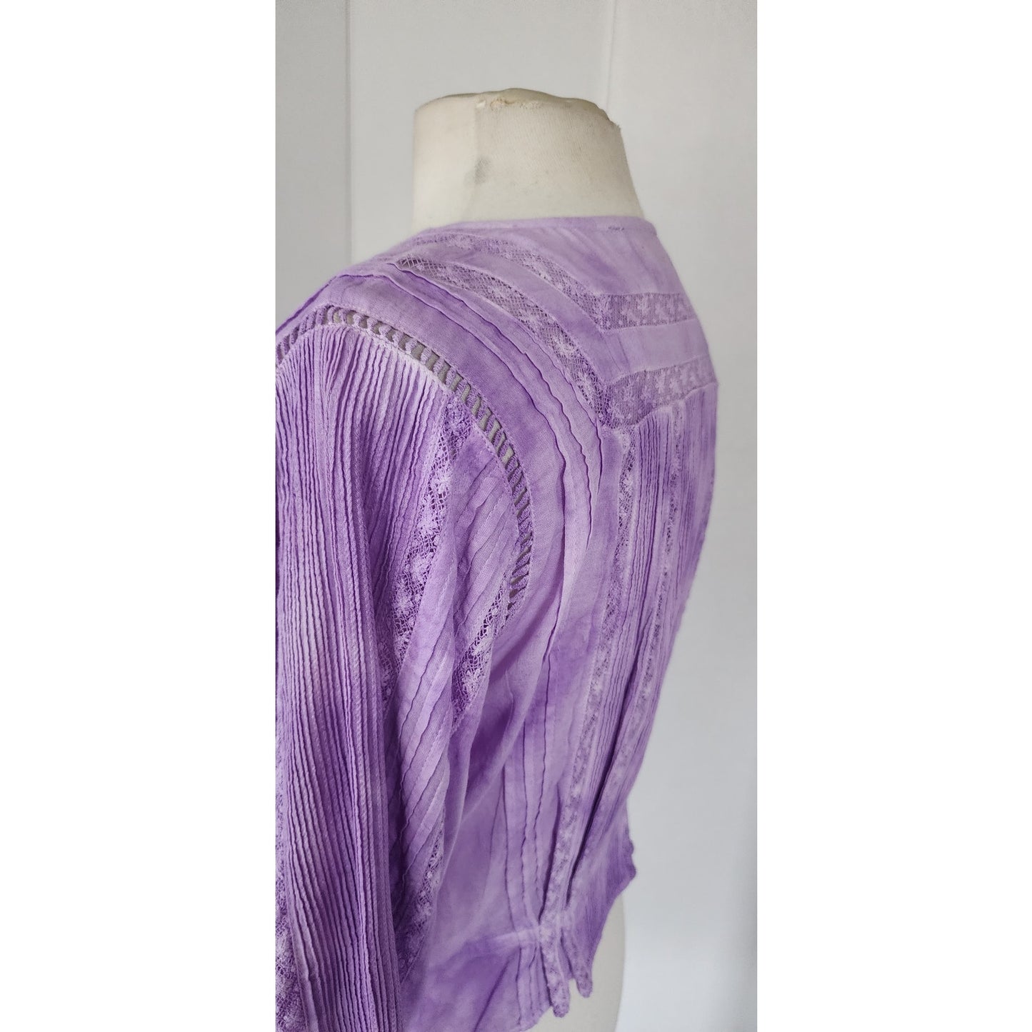 LoveShackFancy Aubrielle Top Purple Tie-Dye Blouse Cotton Lace / S