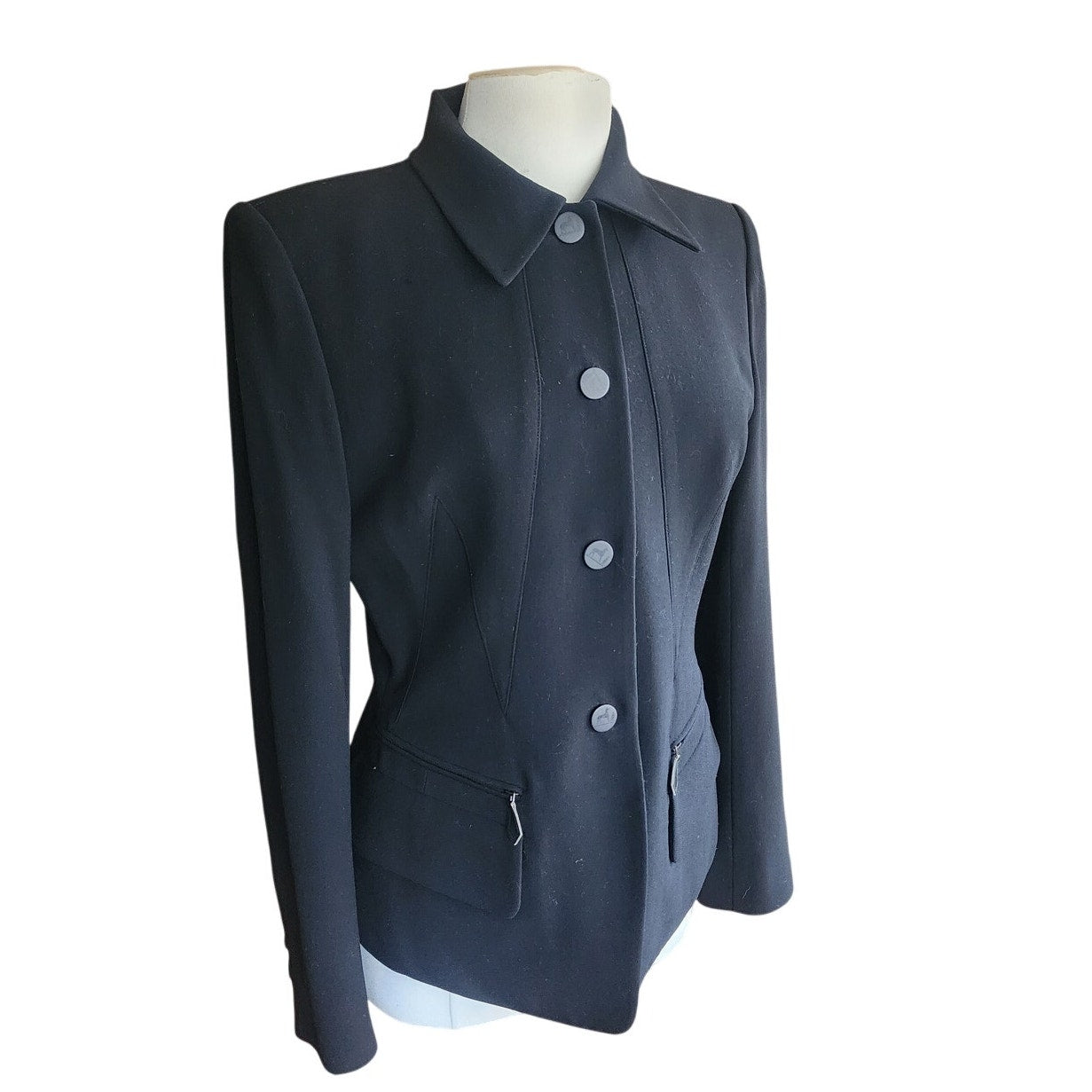 Vintage Hermes Blazer Black Wool Three Button Closure / M