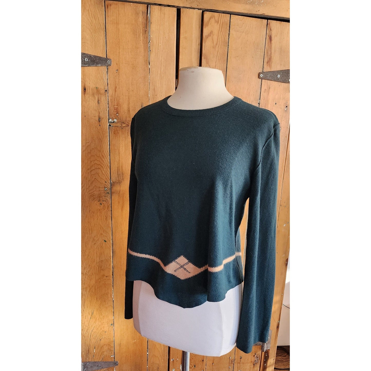 Vintage 90s Sonia Rykiel Sweater Green w/Cream Design