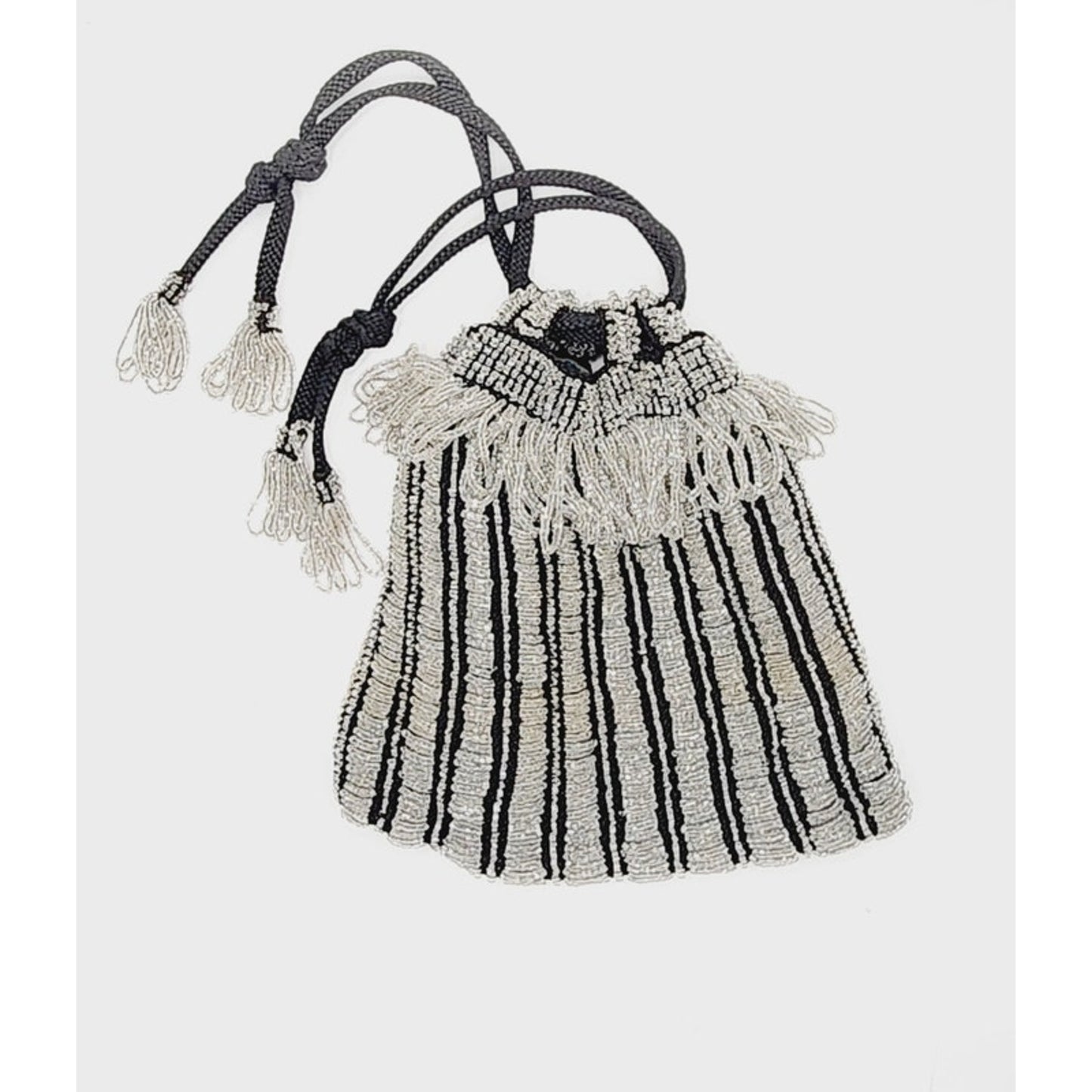 Vintage 20s Beaded Evening Bag Black Silk Pouch Flapper Purse