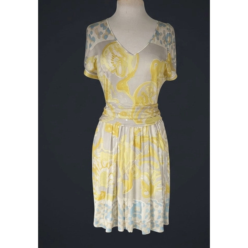 Vintage Y2K Emilio Pucci Dress Psychedelic Print Yellow Gray Swirl SATC / New with Tags Small