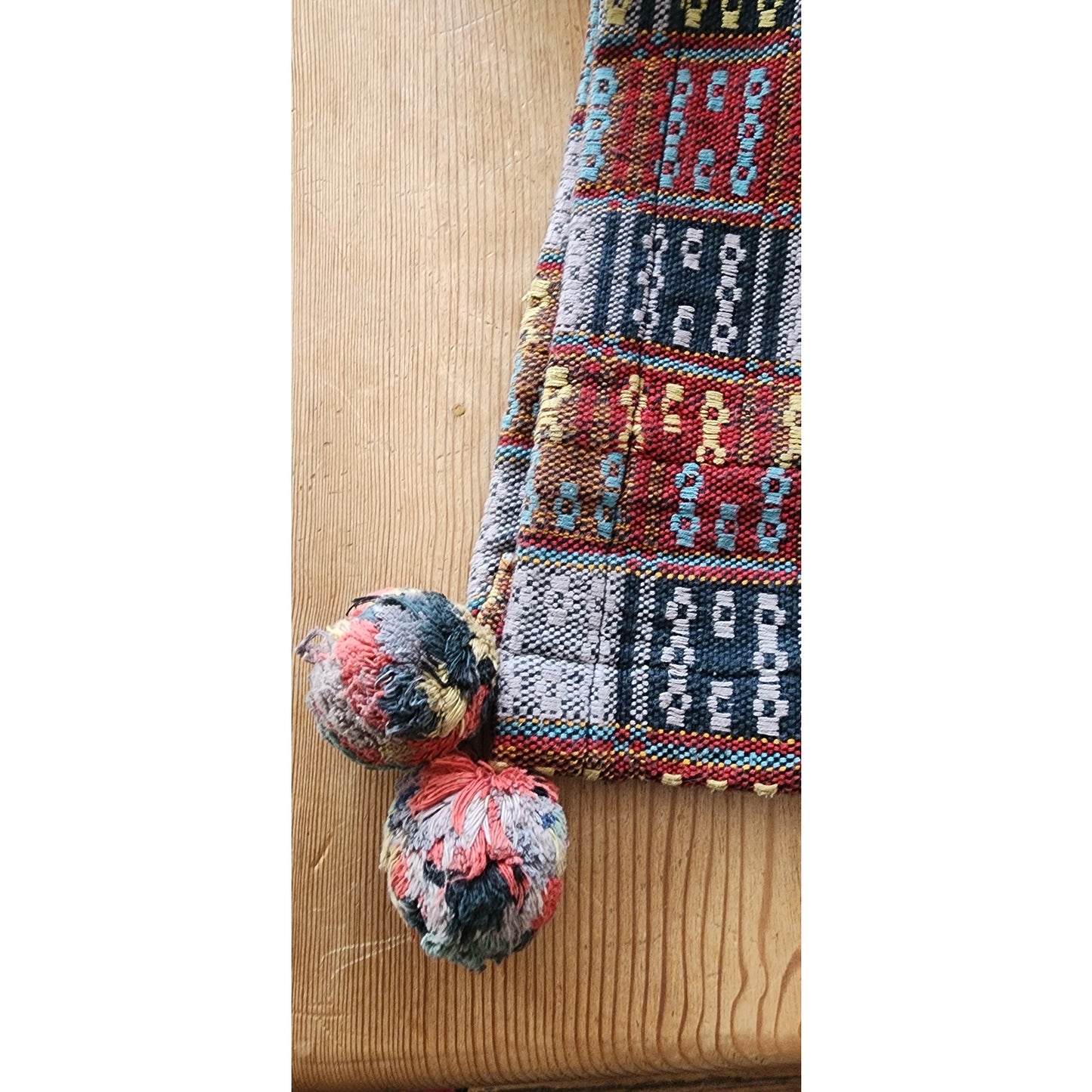 Vintage Folk Costume Apron Skirt Tapestry Weave Style Red Blue Patchwork