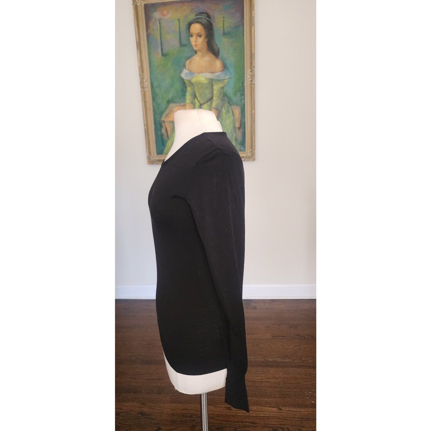 Vintage 1990s CHANEL Sweater Black Cotton Long Sleeve Top CC Logo / FR 40