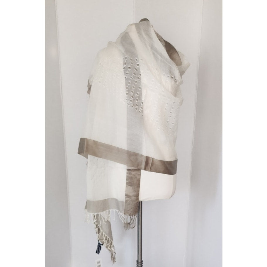 Eileen Fisher White Scarf Cotton Silk Handloomed India NWT