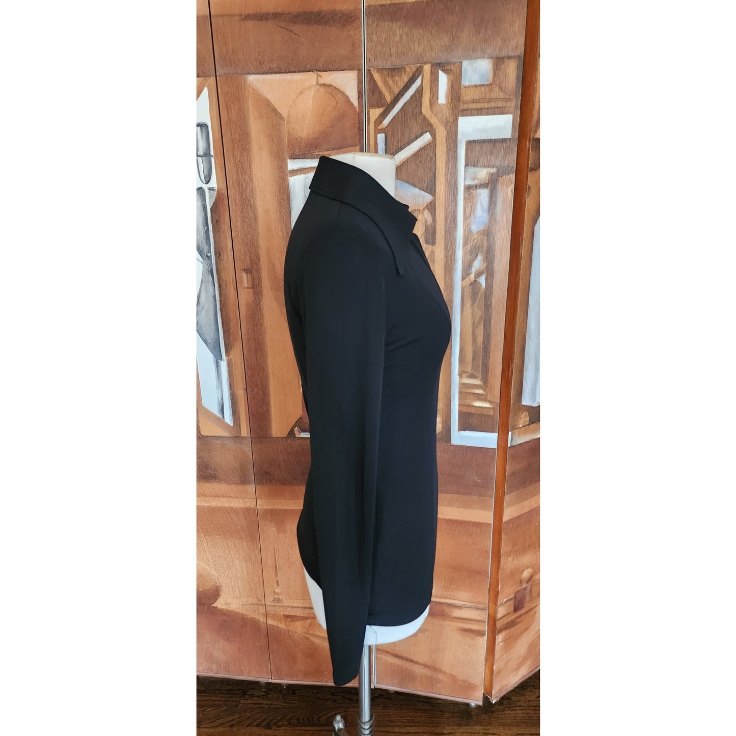 Vintage 1996 Gucci by Tom Ford Collared V NeckTop Long Sleeved Black Viscose