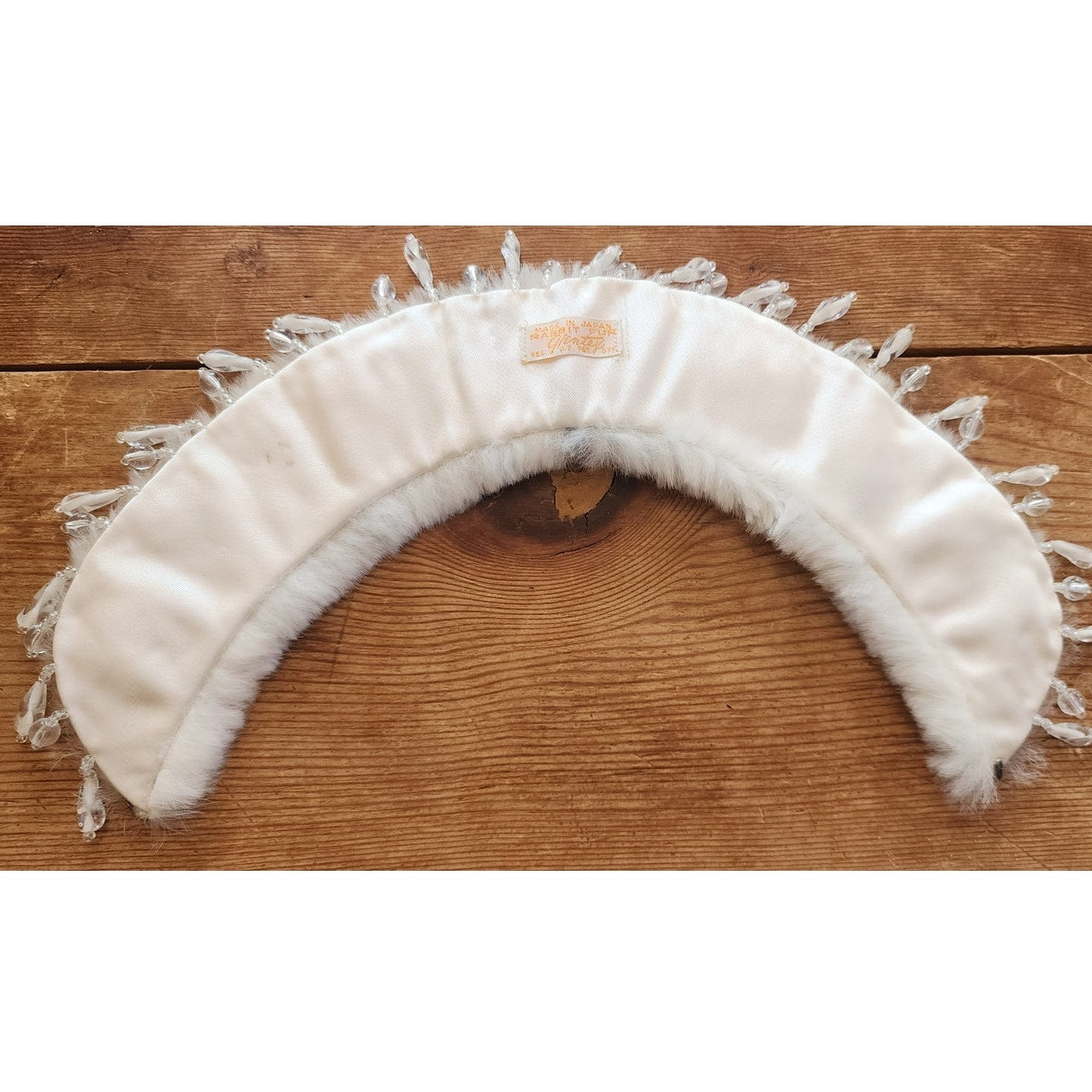 Vintage 50s Collar White Rabbit Fur w/Bead Fringe