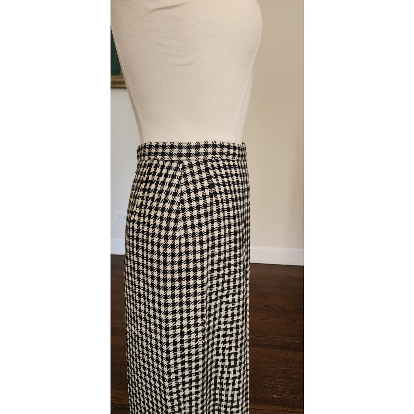 Vintage 1970s Long Skirt Houndstooth Wool High Waisted Pleated / S