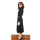 Vintage 1960s Dress Black Knit Wool + Gold Buttons, Belted by Gibi Italy