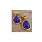 Vintage 1980s Clip Earrings Gold Purple Teardrop Etruscan Revival Chunky Oversized