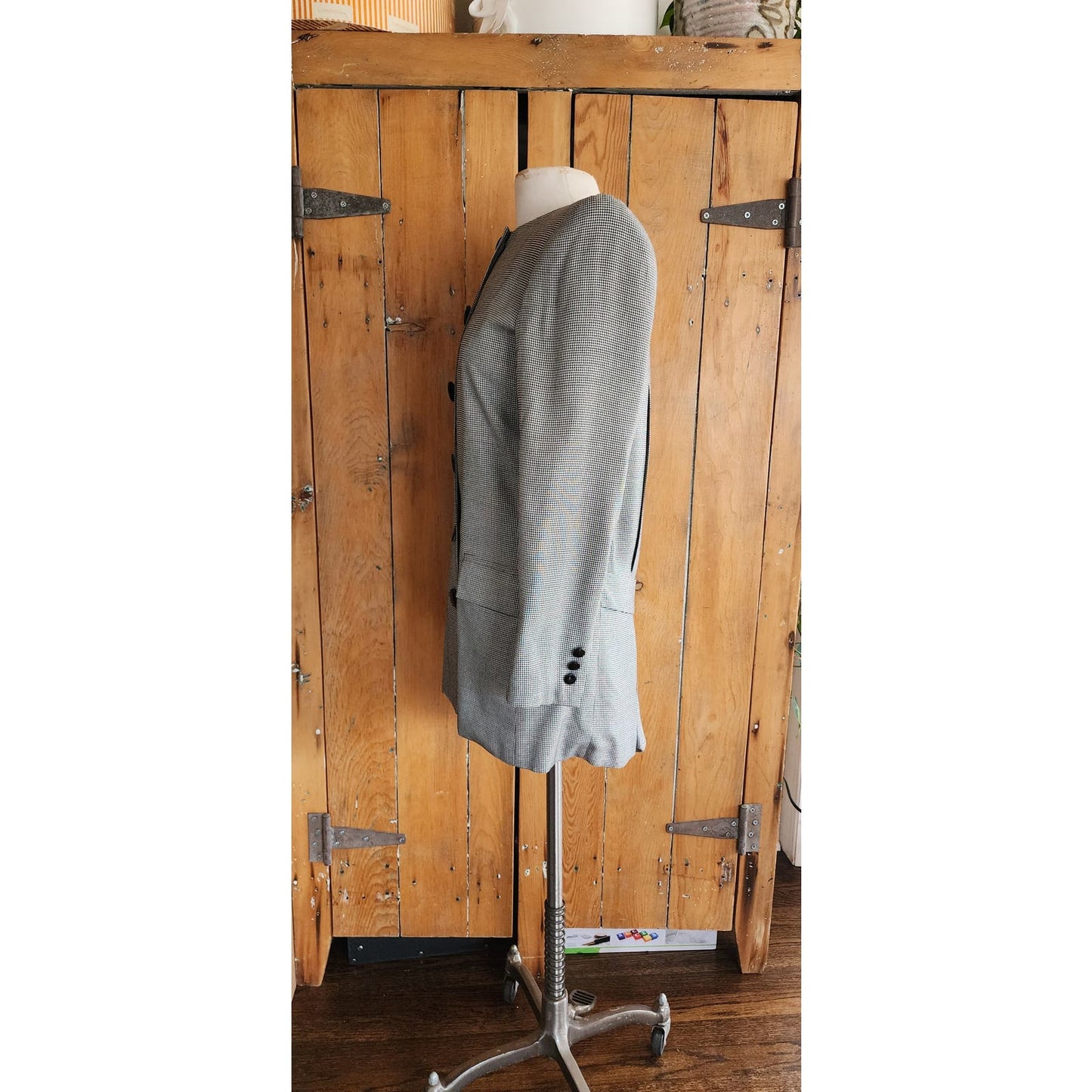 Vintage 80s Houndstooth Blazer Black White Kasper