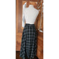 Vintage 1990s Anne Klein II Long Skirt Black Linen White Plaid Button Down / M