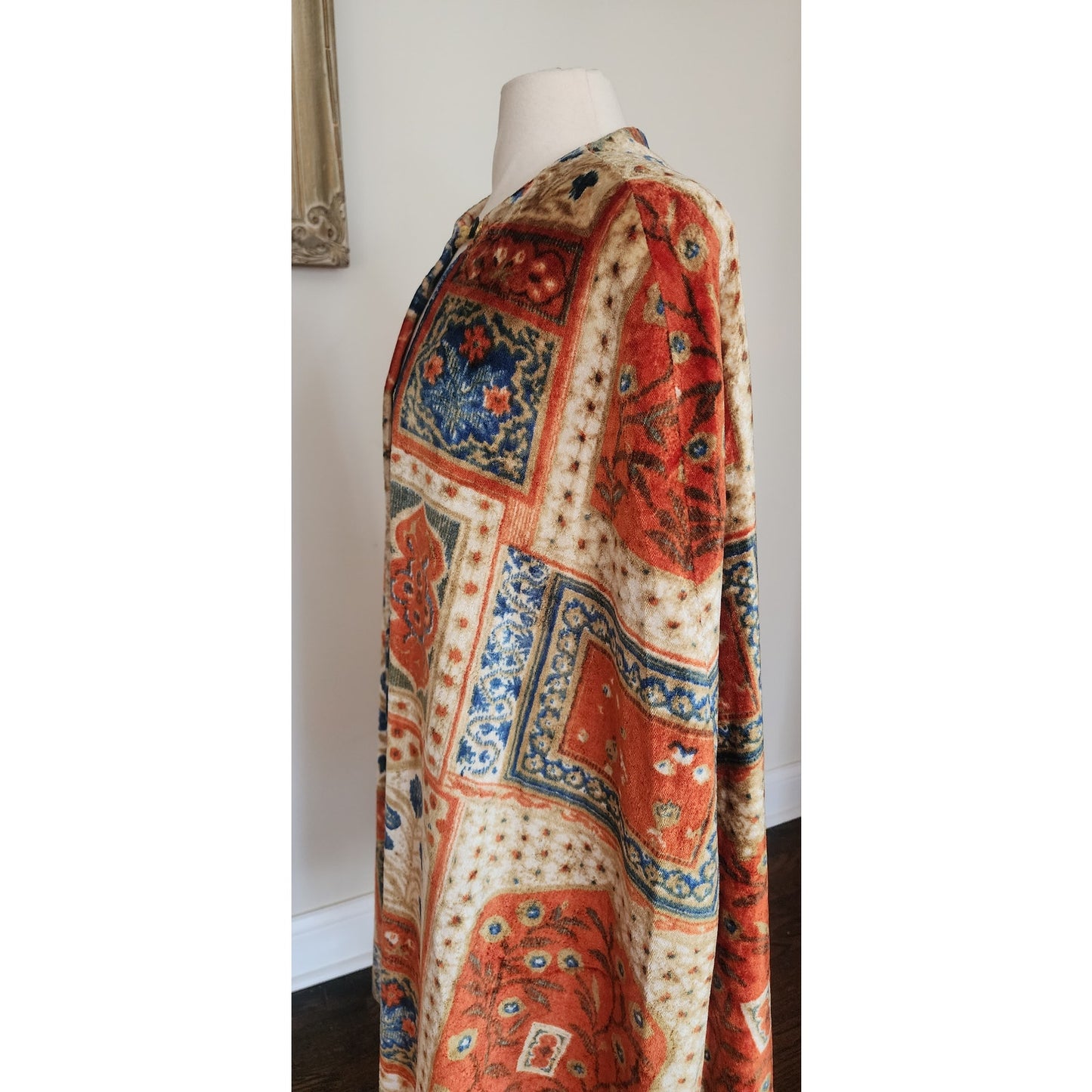 Vintage 1960s Velvet Cape Printed Tapestry Cloak Patchwork Carpet Design