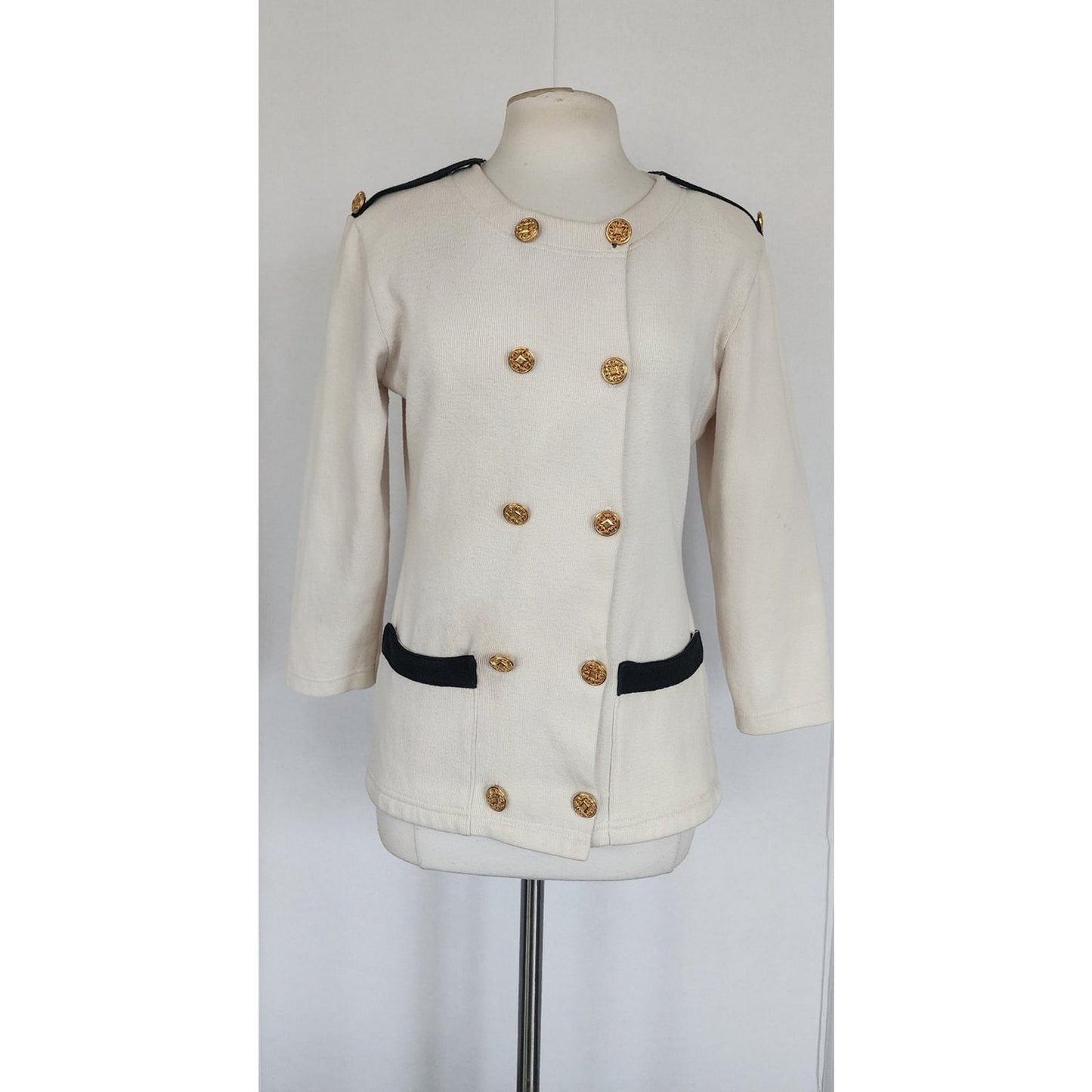 Vintage 90s Military Jacket Cream Knit Gold Buttons Necessary Objects