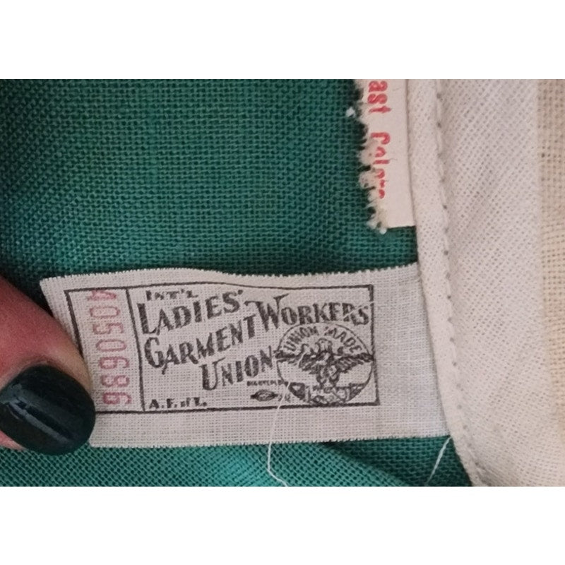 Vintage 1940s Uniform Dress Waitress Green White Ladies Garment Workers ILGW