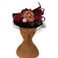 Vintage 1940s Flower Hat Black Wool Silk Floral Marshall Fields New York Creations