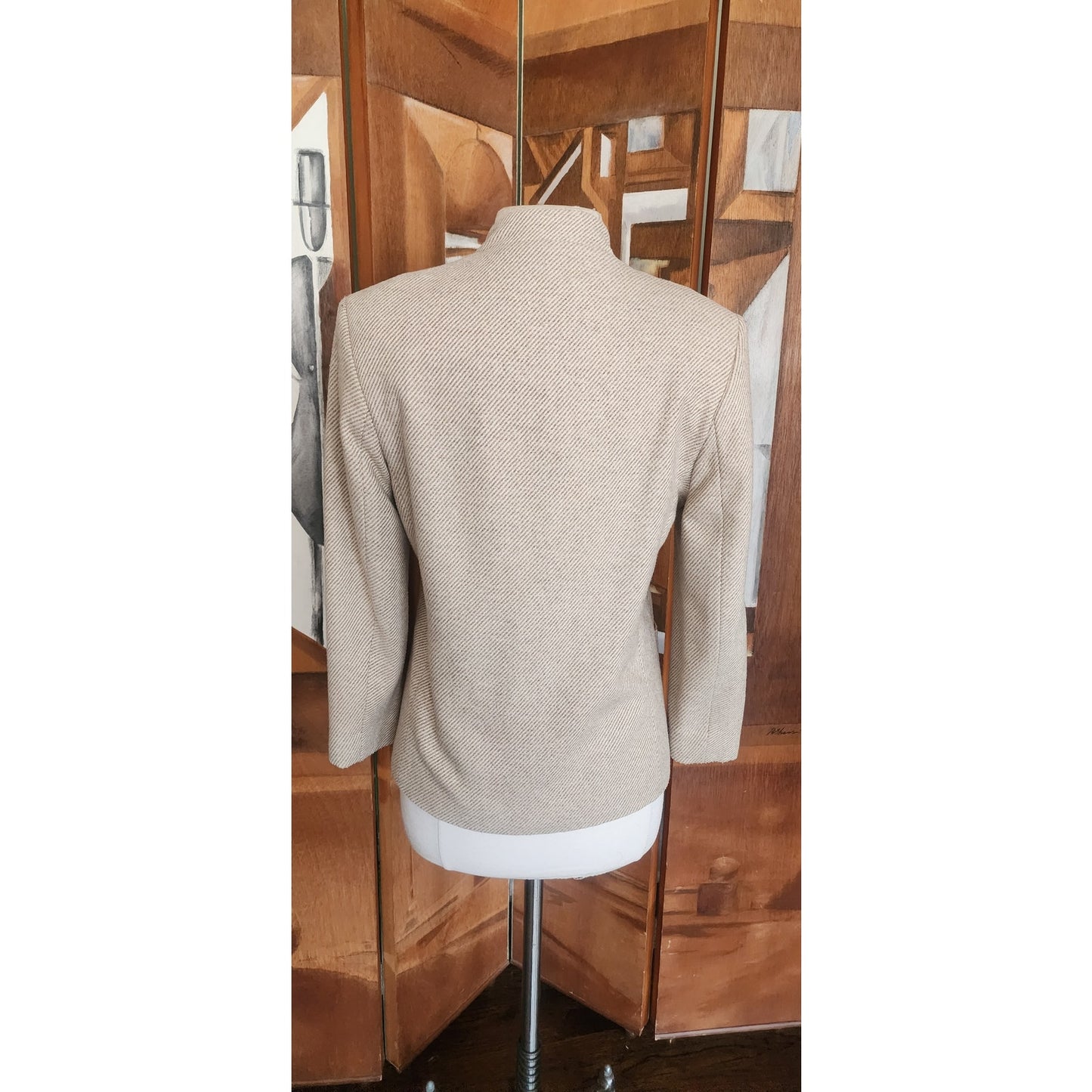 Vintage 1970s Bally Blazer Beige Wool Band Collar Jacket Medium