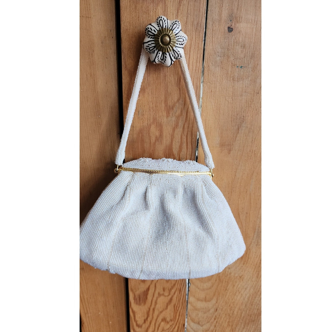 Vintage 50s Evening Bag White Beads Walborg
