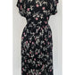 Vintage 1930s Rayon Print Maternity Dress Adjustable Tie Sash Dark Floral Print
