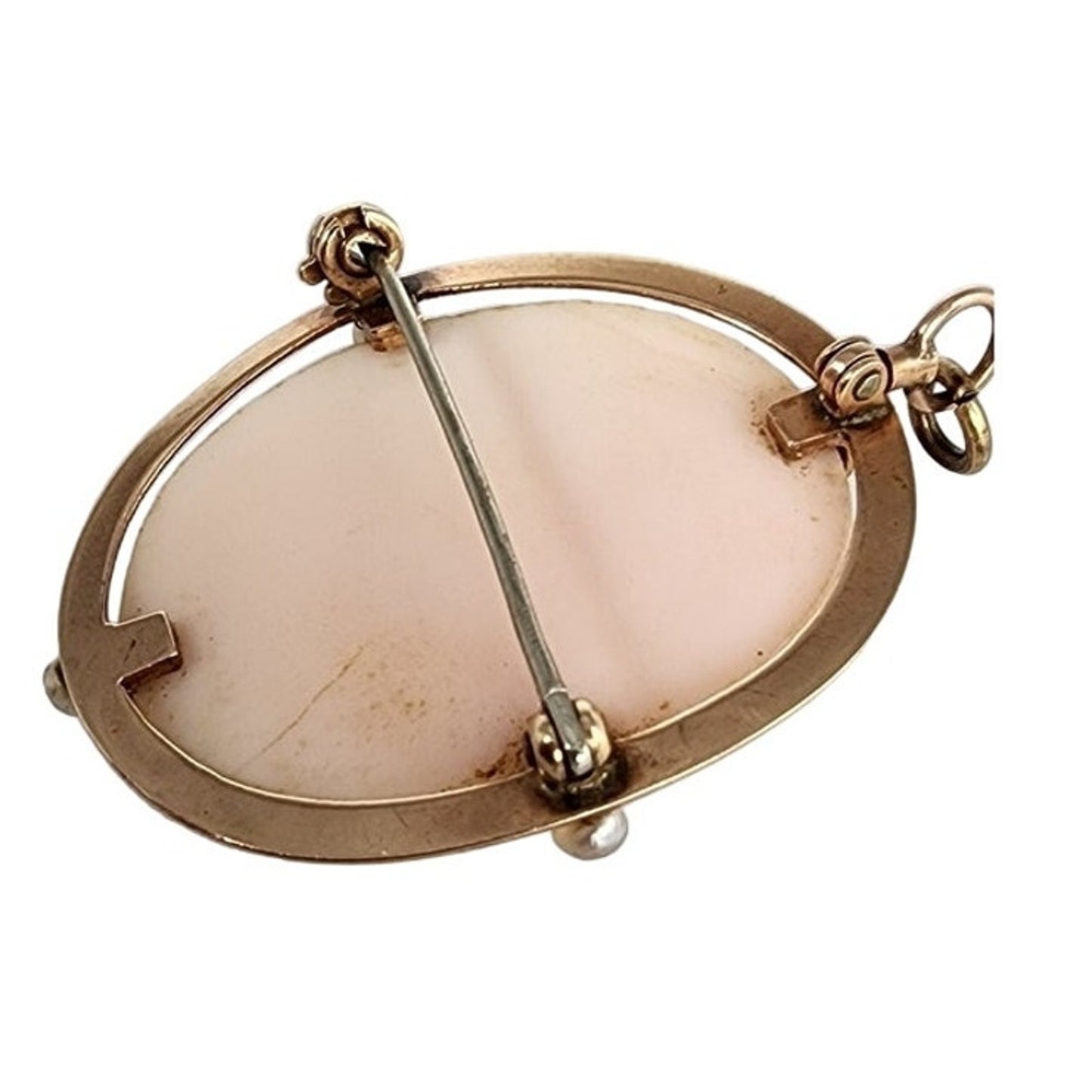 Antique 10K Gold Cameo Pendant Pin Edwardian Lady in Profile