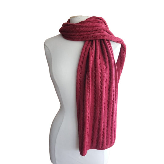 Vintage Y2K Loro Piana Cashmere Scarf Cable Knit Burgundy Red New with Tags