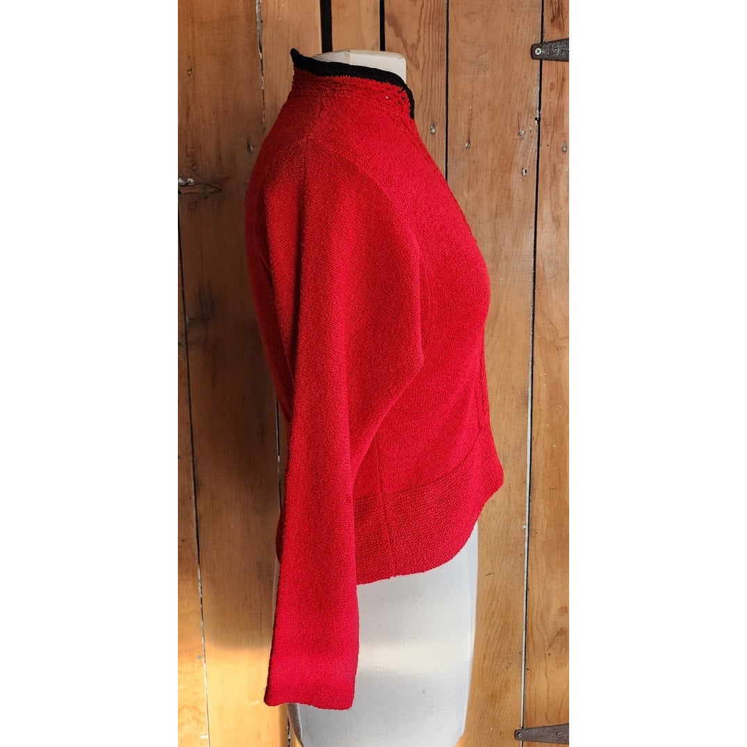 Vintage 50s Cherry Red Sweater Black Trim / M