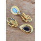 Vintage 1980s Clip Earrings Gold Purple Teardrop Etruscan Revival Chunky Oversized
