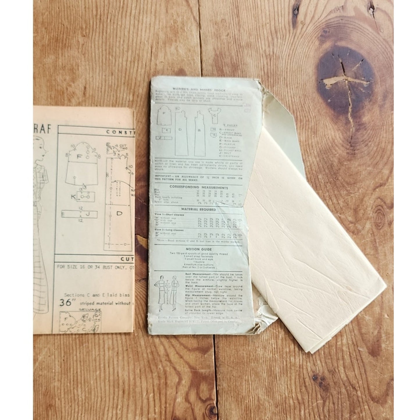 Vintage 30s Sewing Pattern ORIGINAL: Button Front Dress Excella Pattern 4889 Bust 36