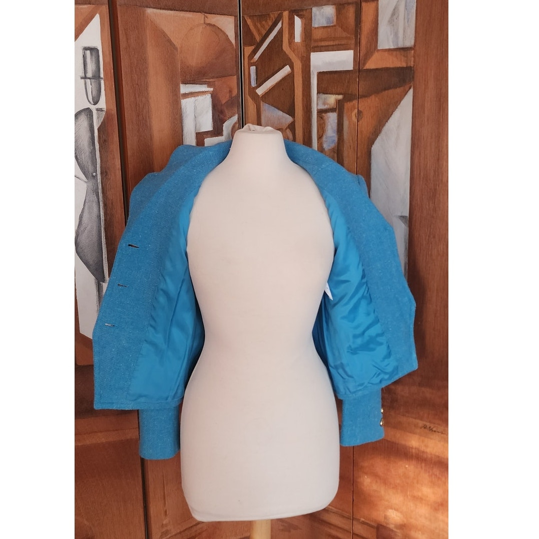 Vintage 70s Guy Laroche Blue Wool Tweed Blazer Jacket