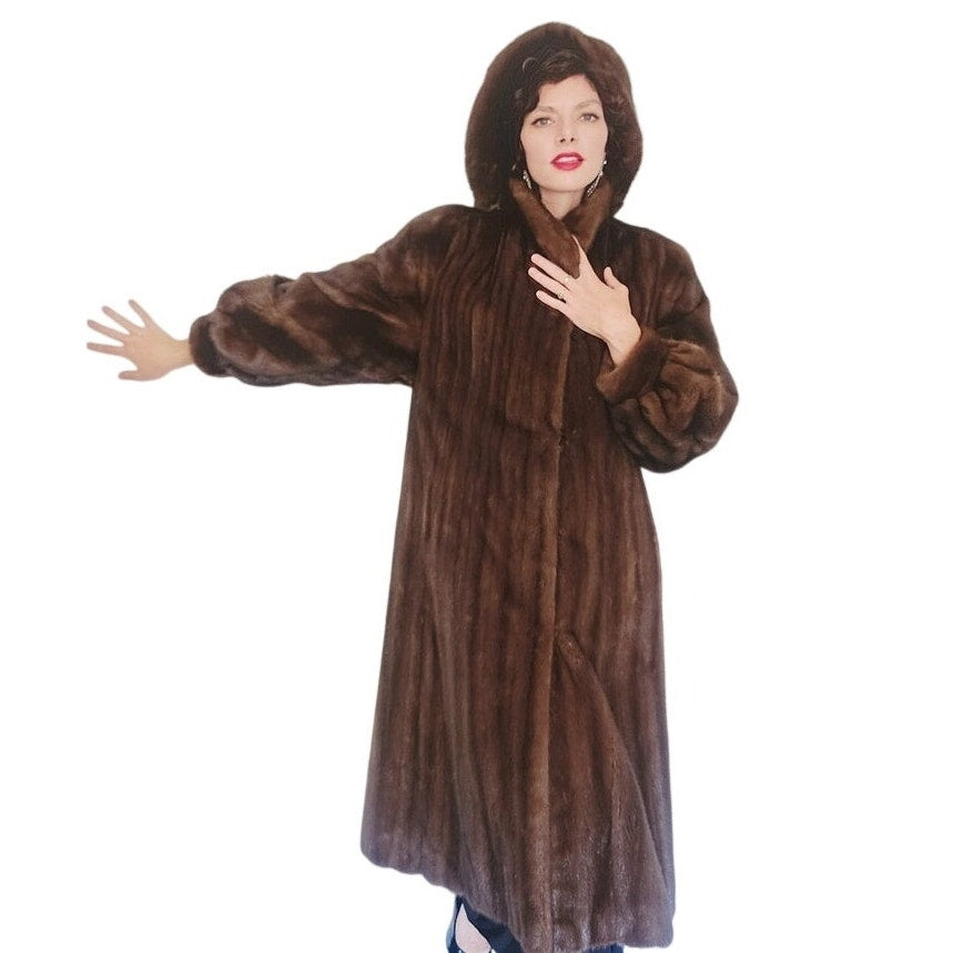 Vintage 1980s Sable Fur Coat Long Ankle Length Hoode