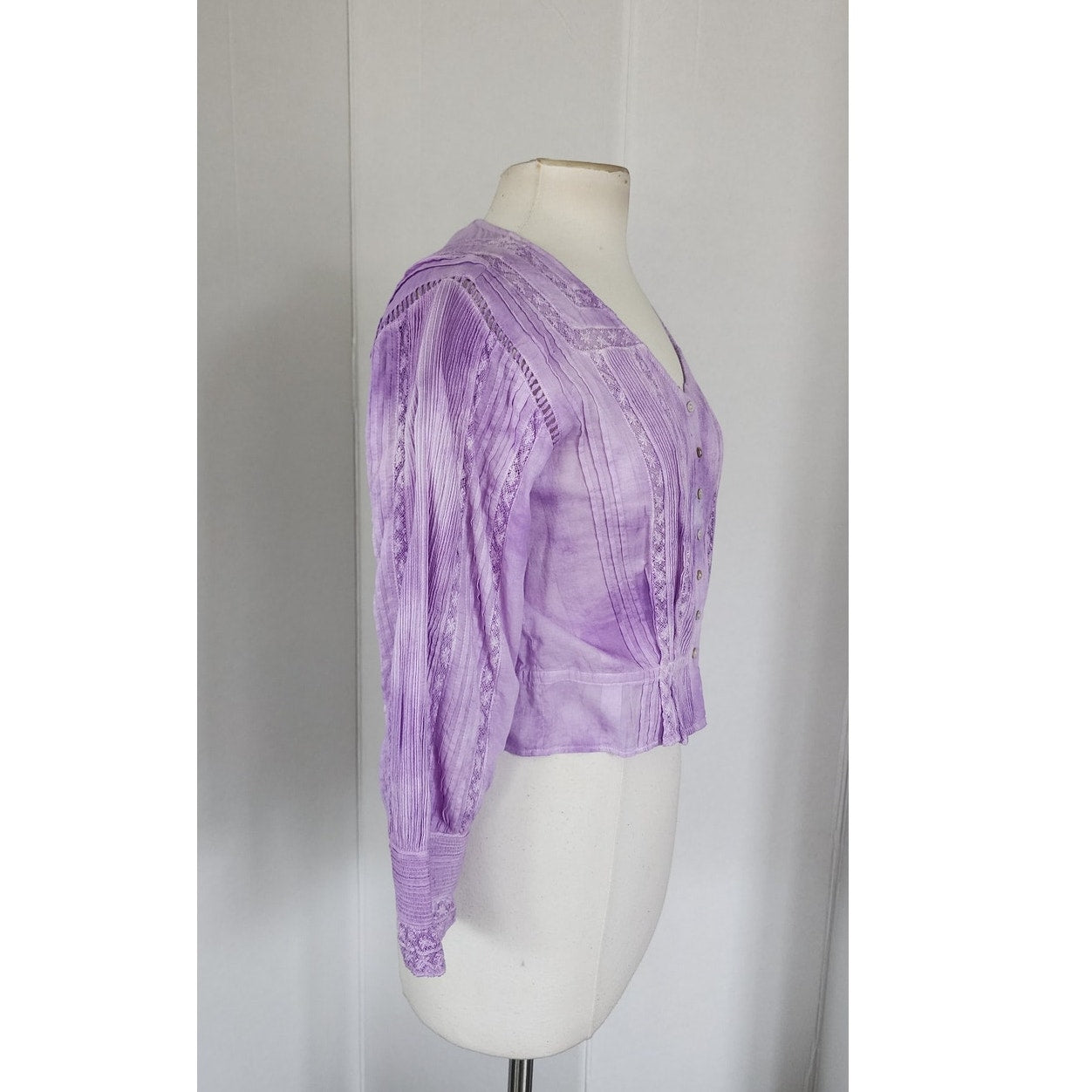 LoveShackFancy Aubrielle Top Purple Tie-Dye Blouse Cotton Lace / S