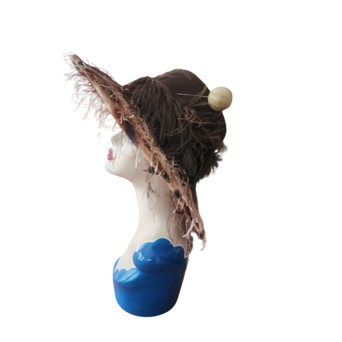 Vintage Y2K Oversized Hat Wide Brim Animal Print Feathers Handmade Chapeau Puccio