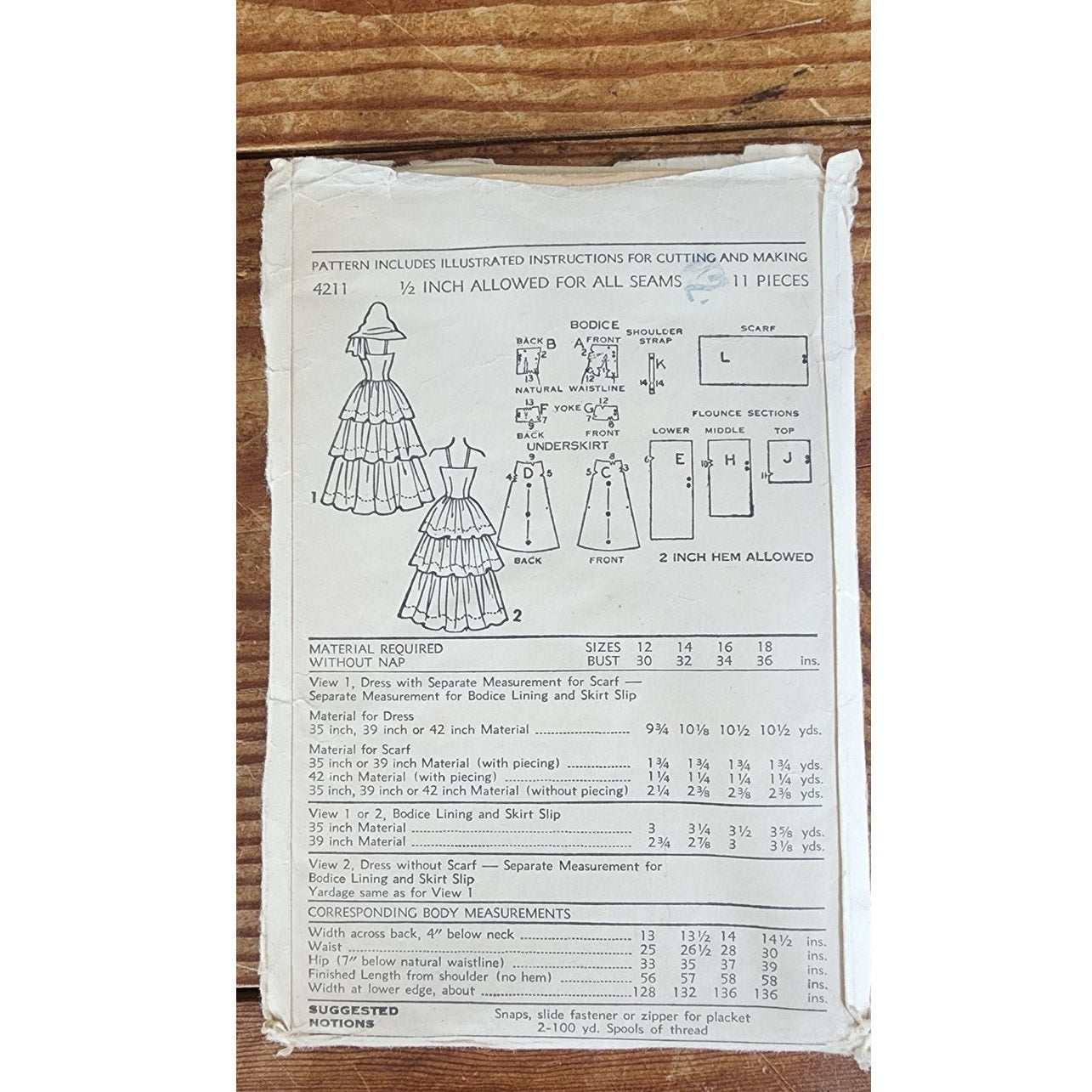 1940s Sewing Pattern: Evening Dress + Scarf Advance Pattern 4211
