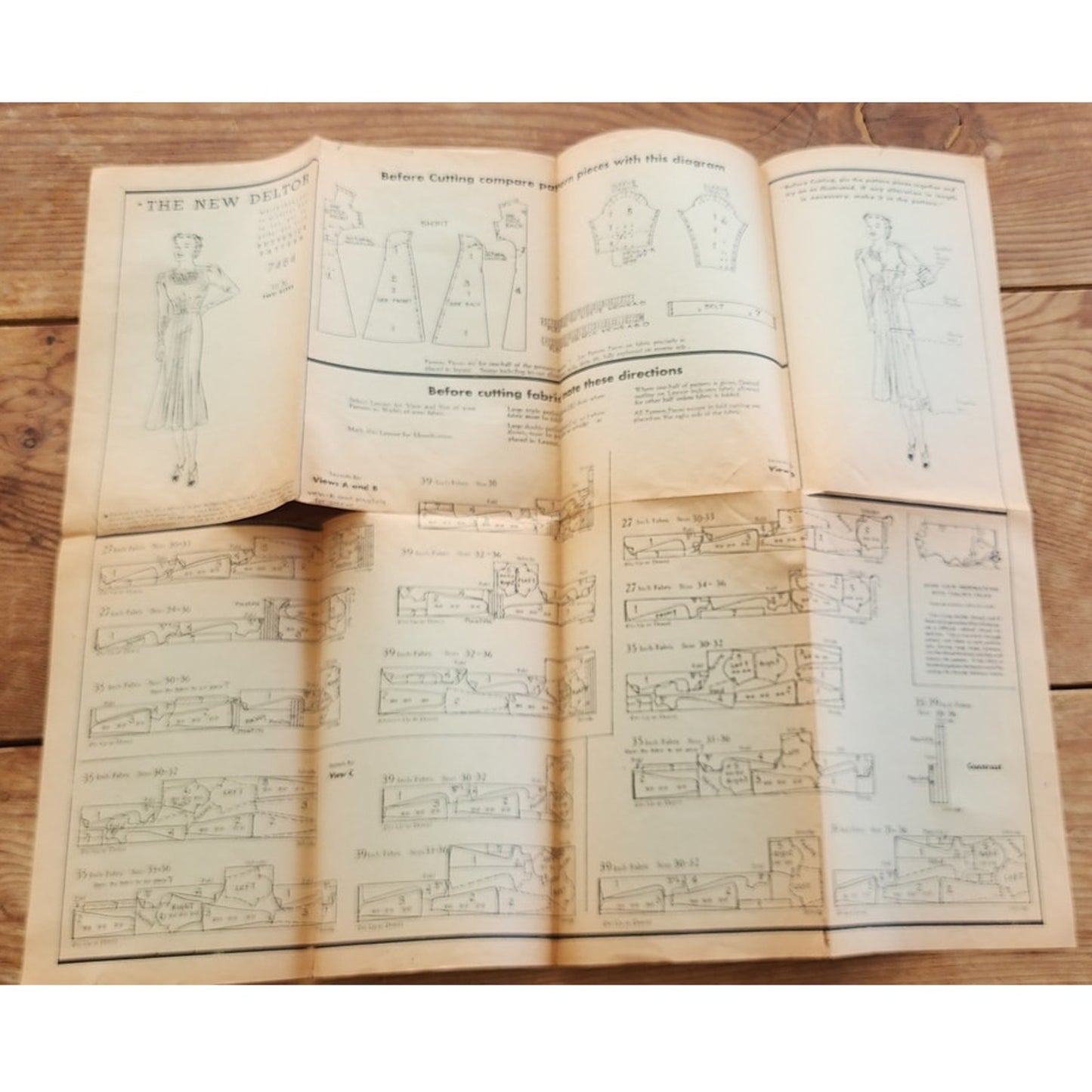 Vintage 1930s Sewing Pattern ORIGINAL: Dress with Ruching Butterick 7464