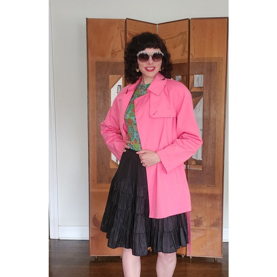 Vintage 90s Pink Jacket Short Trench Coat Belted Panache