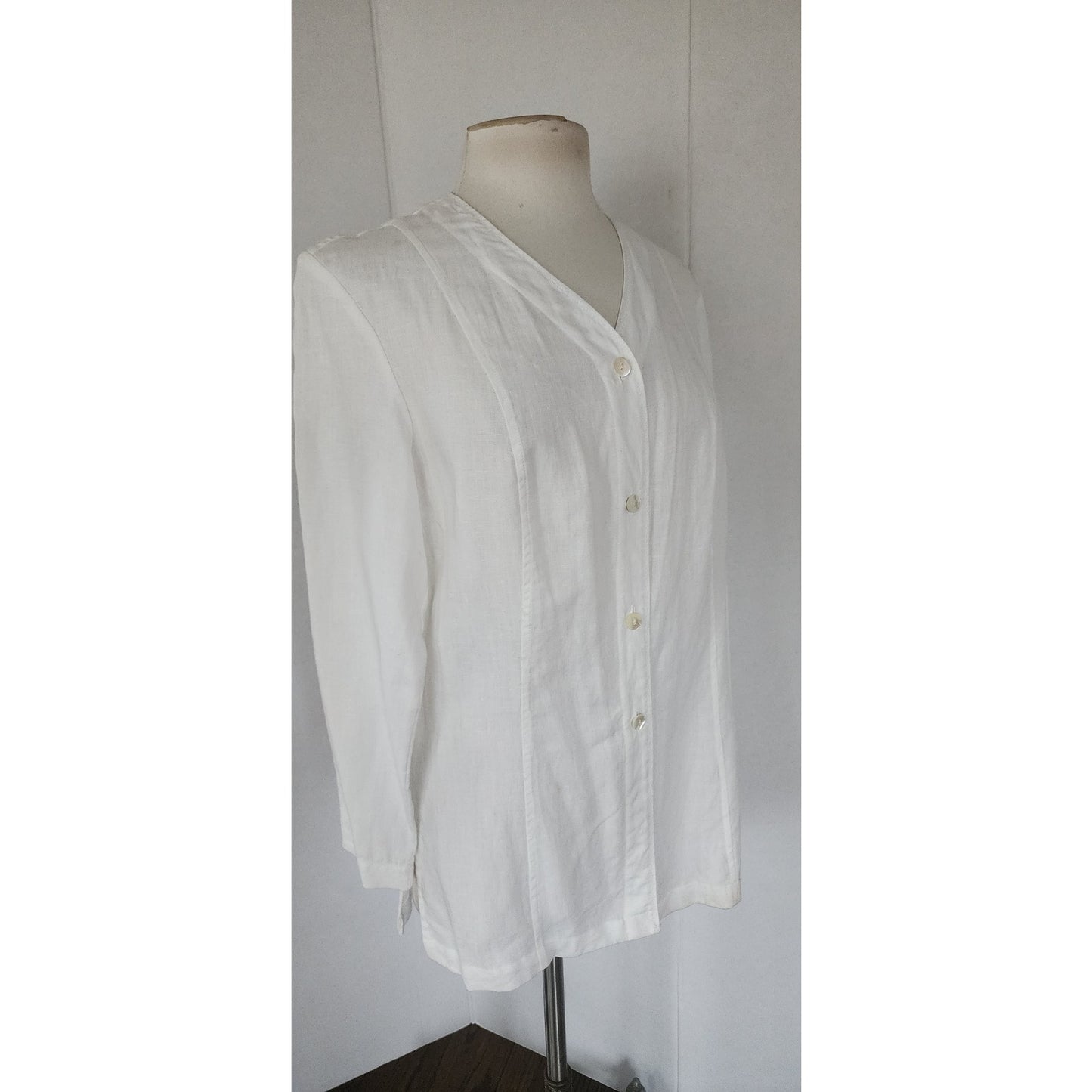 Vintage 90s Blazer White Linen L T Sport / Petite Small