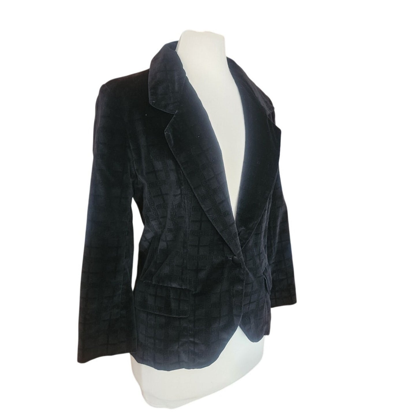 Vintage 1970s Black Velvet Blazer Fitted Jacket Gino Rossi / Small