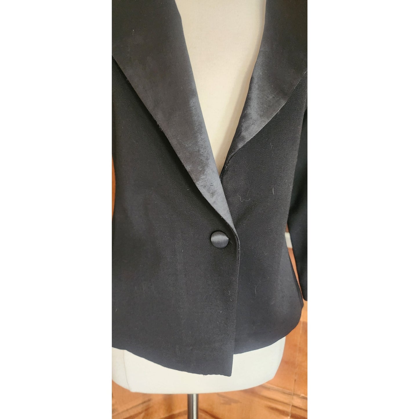 Vintage 90s CLAUDE BERT Black Blazer Tuxedo Tailcoat Fishtail Jacket Satin Lapel