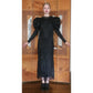 Vintage 80s GALAN0S Couture Dress Black Lace Evening Gown Sculpted Puffed Shoulders