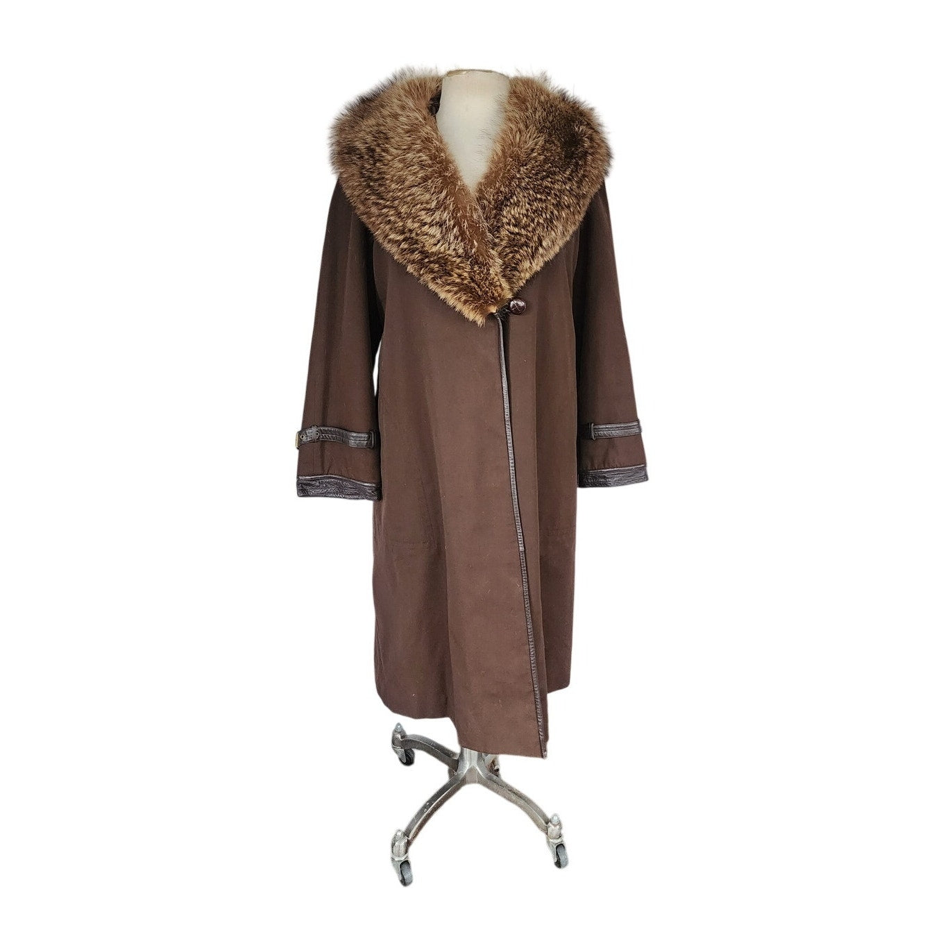 Vintage 70s SILLS A Bonnie Cashin Design Brown Leather Raccoon Fur Coat
