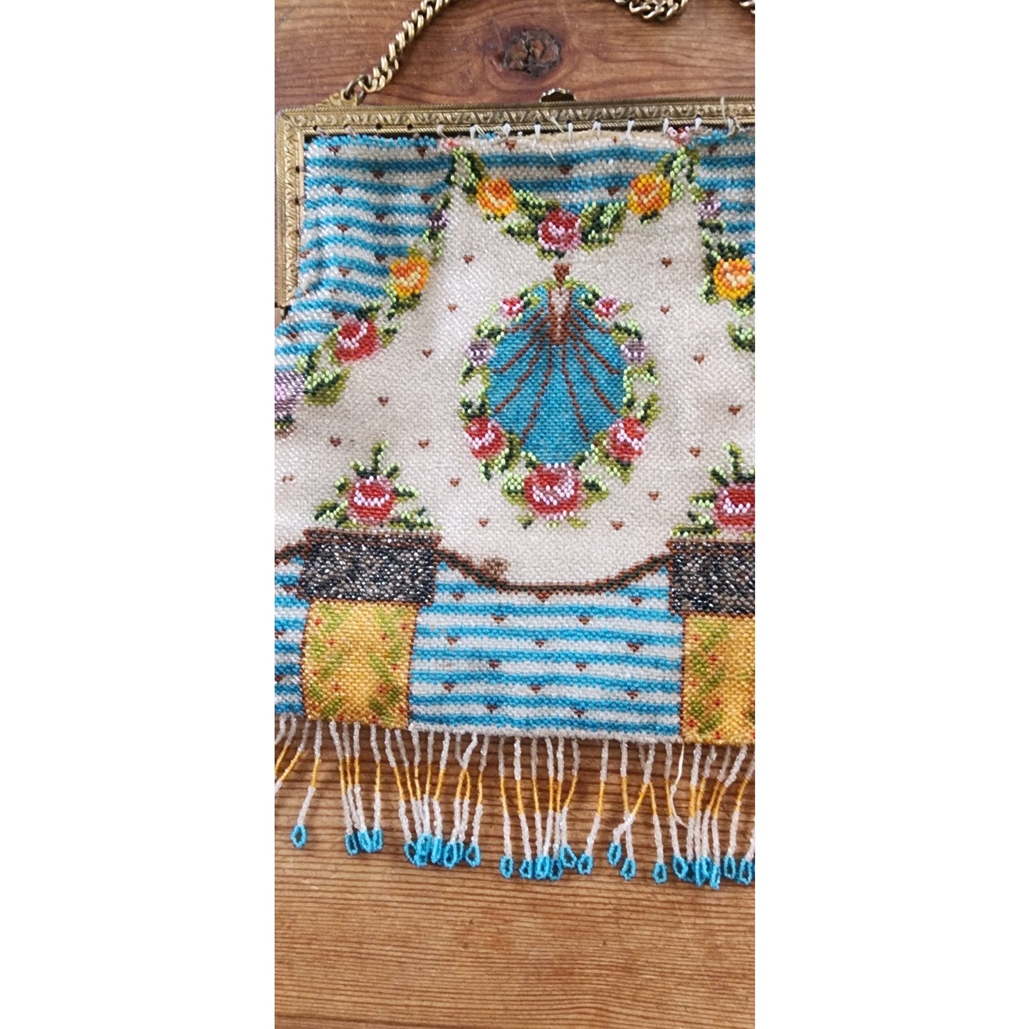 Antique Art Nouveau Bag Micro Beaded Edwardian Purse w/Fringe